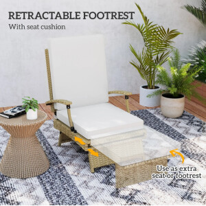 Rattan Sun Lounger Patio Garden Furniture Large Wicker Cushion Reclining Chair - Image 6