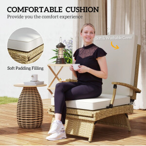 Rattan Sun Lounger Patio Garden Furniture Large Wicker Cushion Reclining Chair - Image 7