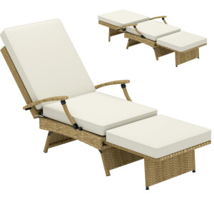 Rattan Sun Lounger Patio Garden Furniture Large Wicker Cushion Reclining Chair - Image 8