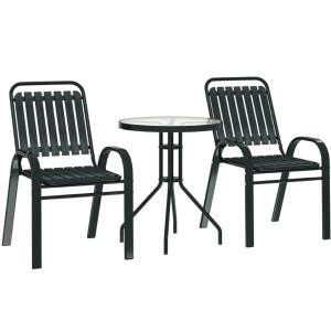 Patio Bistro Set 3 Piece Garden Furniture 2 Seater Metal Chairs Cafe Glass Table - Image 7