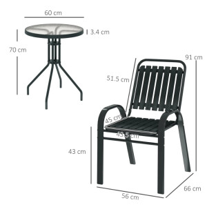 Patio Bistro Set 3 Piece Garden Furniture 2 Seater Metal Chairs Cafe Glass Table - Image 6