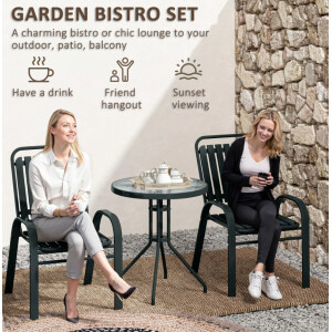 Patio Bistro Set 3 Piece Garden Furniture 2 Seater Metal Chairs Cafe Glass Table - Image 5