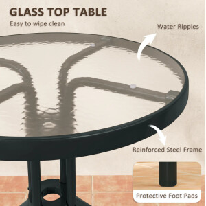 Patio Bistro Set 3 Piece Garden Furniture 2 Seater Metal Chairs Cafe Glass Table - Image 3