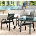 Patio Bistro Set 3 Piece Garden Furniture 2 Seater Metal Chairs Cafe Glass Table