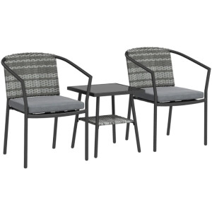 Patio Bistro Set 3 piece Outdoor Garden Furniture Wicker 2 Chairs Metal Table - Image 8