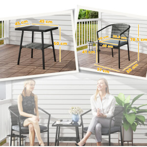 Patio Bistro Set 3 piece Outdoor Garden Furniture Wicker 2 Chairs Metal Table - Image 7