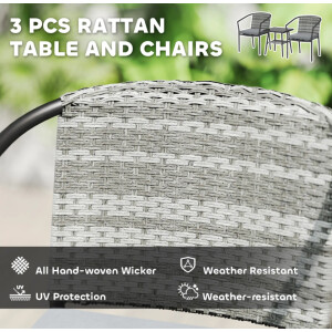 Patio Bistro Set 3 piece Outdoor Garden Furniture Wicker 2 Chairs Metal Table - Image 5