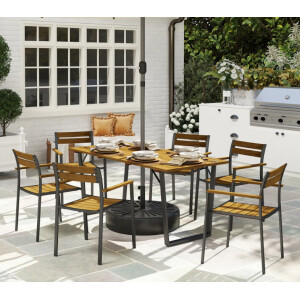 Garden Dining Table and Chairs Rustic Wood Furniture Large Metal Patio Seat Set - Image 8