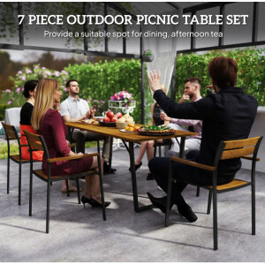 Garden Dining Table and Chairs Rustic Wood Furniture Large Metal Patio Seat Set - Image 3
