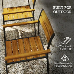 Garden Dining Table and Chairs Rustic Wood Furniture Large Metal Patio Seat Set - Image 5