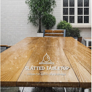Garden Dining Table and Chairs Rustic Wood Furniture Large Metal Patio Seat Set - Image 7