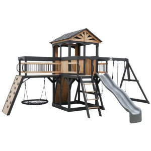 Large Garden Playhouse Outdoor Kids Playcentre Wooden Tree House Swing Slide Set - Image 8
