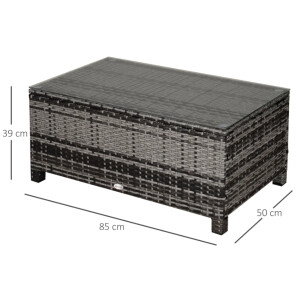 Rattan Coffee Table Large Grey Garden Furniture Outdoor Wicker Glass Deck Patio - Image 4