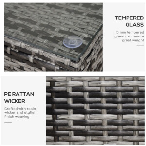 Rattan Coffee Table Large Grey Garden Furniture Outdoor Wicker Glass Deck Patio - Image 6
