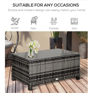Rattan Coffee Table Large Grey Garden Furniture Outdoor Wicker Glass Deck Patio - Image 7