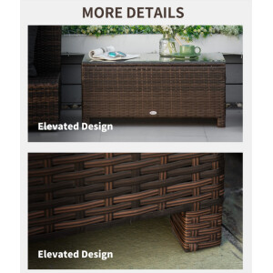 Rattan Coffee Table Metal Glass Furniture Large Garden Deck Wicker Brown Patio - Image 3
