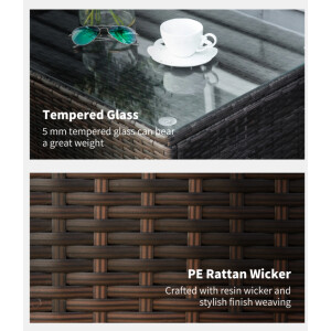 Rattan Coffee Table Metal Glass Furniture Large Garden Deck Wicker Brown Patio - Image 4