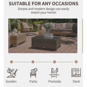 Rattan Coffee Table Metal Glass Furniture Large Garden Deck Wicker Brown Patio - Image 5