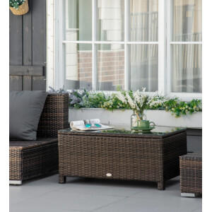 Rattan Coffee Table Metal Glass Furniture Large Garden Deck Wicker Brown Patio - Image 8