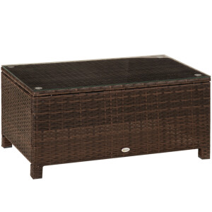 Rattan Coffee Table Metal Glass Furniture Large Garden Deck Wicker Brown Patio - Image 9