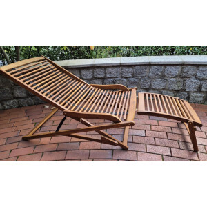 Wooden Sun Lounger Reclining Garden Cushion Chair Folding Patio Footrest Day Bed - Image 3