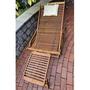 Wooden Sun Lounger Reclining Garden Cushion Chair Folding Patio Footrest Day Bed - Image 5