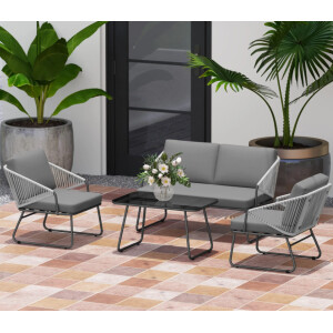 Conservatory Patio Furniture Metal Garden Sofa Set Rattan Cushion Chairs Table - Image 7