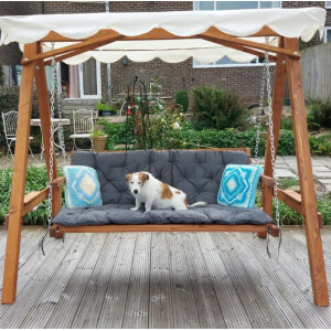 3 Seater Swing Chair Outdoor Garden Furniture Large Wooden Hammock Bench Canopy - Image 3