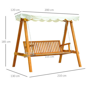 3 Seater Swing Chair Outdoor Garden Furniture Large Wooden Hammock Bench Canopy - Image 4
