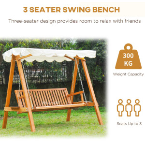 3 Seater Swing Chair Outdoor Garden Furniture Large Wooden Hammock Bench Canopy - Image 7