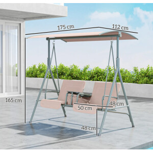 2 Seater Swing Chair Outdoor Deck Garden Rocking Seat Storage Table Canopy Bench - Image 4