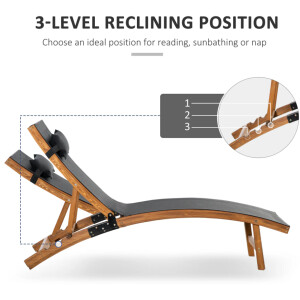 Wooden Sun Lounger Garden Patio Lounge Cushion Chair Recliner Sun Day Bed Seat - Image 6