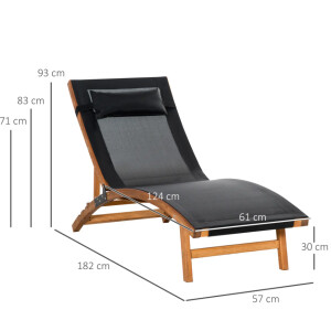 Wooden Sun Lounger Garden Patio Lounge Cushion Chair Recliner Sun Day Bed Seat - Image 3