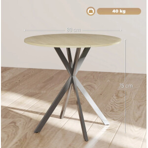 Small Round Dining Table Vintage Industrial Style Metal Oak Kitchen Furniture - Image 7