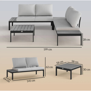 Corner Garden Sofa Set Outdoor Patio Furniture Metal Lounge Deck 4 Seater Table - Image 2