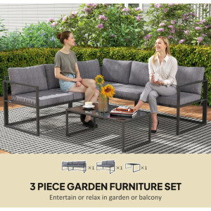 Metal Garden Furniture Set Corner Lounge Cushion Sofa Table 4 Seater Deck Patio - Image 5