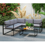 Metal Garden Furniture Set Corner Lounge Cushion Sofa Table 4 Seater Deck Patio