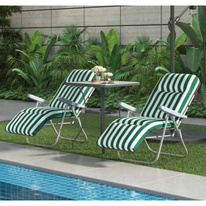 Garden Sun Lounger Outdoor Patio Cushion Chair Set 2 Adjustable Recliner Day Bed - Image 9