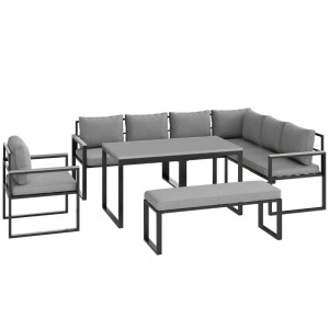 Garden Patio Furniture Set Large Corner Sofa Dining Table Cushion Chairs Bench