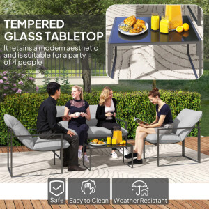 4 Seater Garden Sofa Set Patio Deck Furniture Metal Lounge Cushion Chairs Table - Image 5