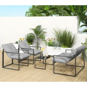 4 Seater Garden Sofa Set Patio Deck Furniture Metal Lounge Cushion Chairs Table - Image 3