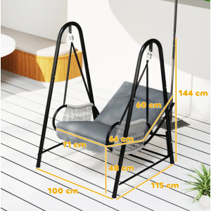 Metal Swing Chair Outdoor Deck Patio Furniture Rattan Rocking Day Bed Bench Seat - Image 7