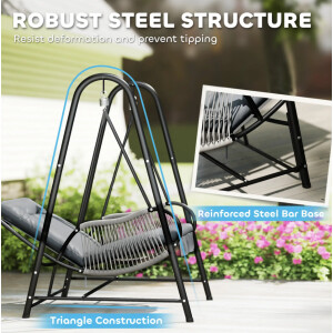 Metal Swing Chair Outdoor Deck Patio Furniture Rattan Rocking Day Bed Bench Seat - Image 4