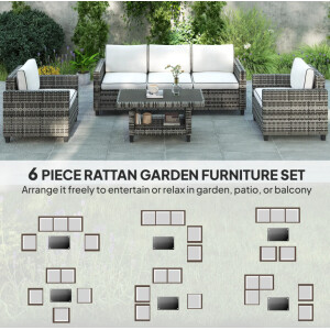 Rattan Sofa Set Garden Patio Furniture Large Wicker 5 Seater Cushion Chair Table - Image 3