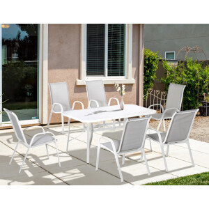 Garden Dining Table and Chairs Glass Metal 6 Seater Large Patio Furniture Set