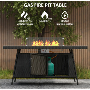 Rattan Patio Furniture Large Garden Dining Set Deck Chairs Fire Pit Heater Table - Image 5
