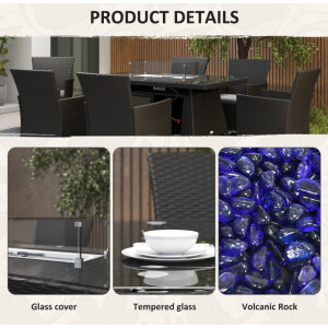 Rattan Patio Furniture Large Garden Dining Set Deck Chairs Fire Pit Heater Table - Image 6