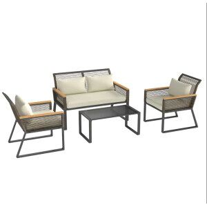 Modern Garden Furniture Set 4 Piece Outdoor Wicker Metal Patio Seat Chairs Table - Image 2