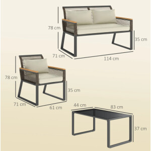 Modern Garden Furniture Set 4 Piece Outdoor Wicker Metal Patio Seat Chairs Table - Image 3