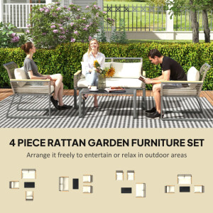 Modern Garden Furniture Set 4 Piece Outdoor Wicker Metal Patio Seat Chairs Table - Image 4